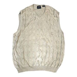 Izod Mens L Beige Mercerized Cotton Sleeveless Argyle Sweater Vest Argyle Golf